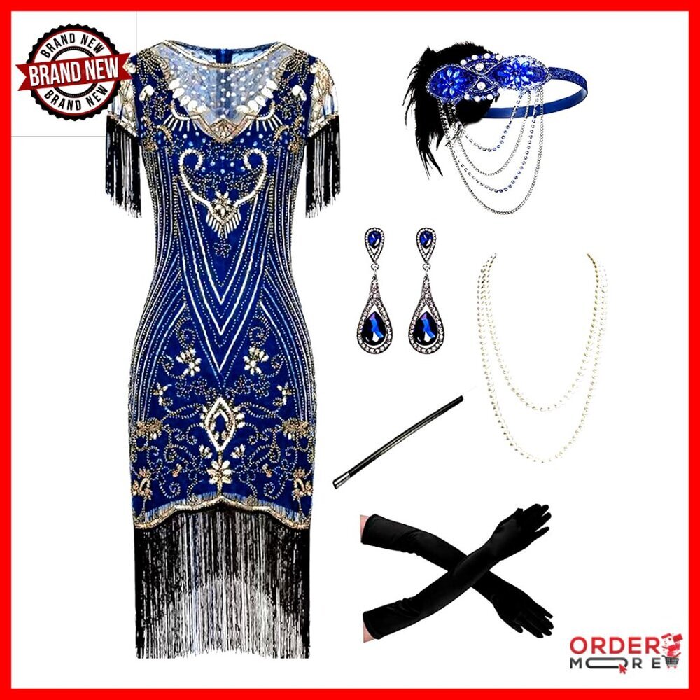 Plus Size Sequin Flapper Dress with Fringe Beaded Tassels Gatsby Cocktail